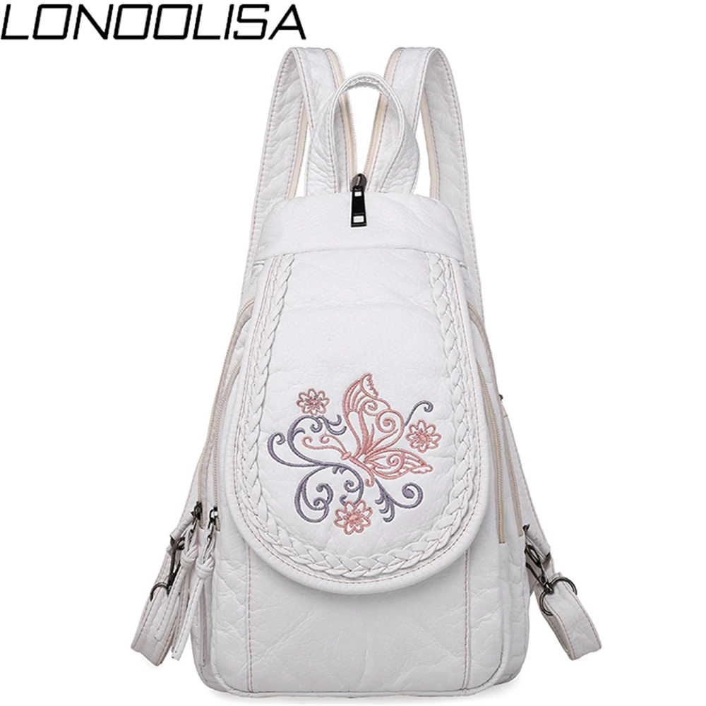 Модный женский рюкзак 3 в 1 с вышитой бабочкой, мягкая сумка из искусственной кожи для женщин, Большая вместительная женская сумка