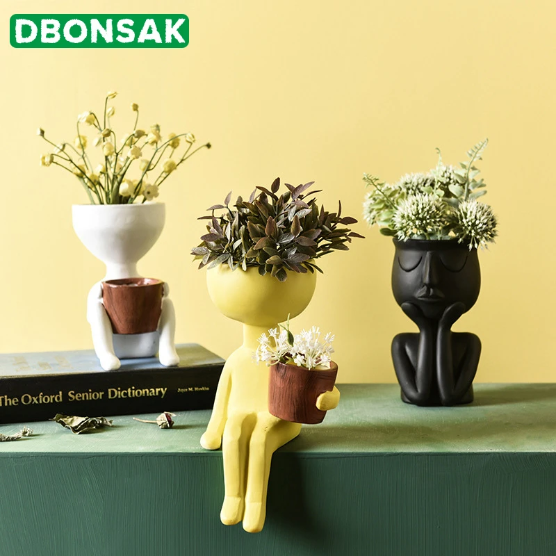 Kopen Karakter Portret Bloempot Hars Vetplanten Planten Pot Abstract Menselijk Gezicht Bloempot Thuis Desktop Vaas Micro Landschap Decor