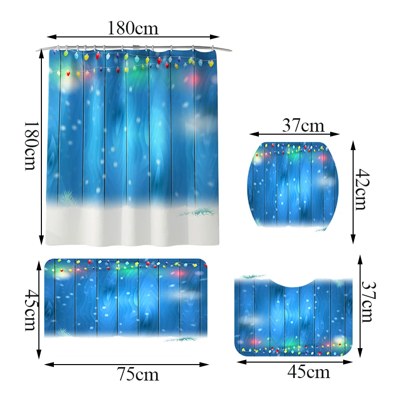 180x180cm Christmas Bell Shower Curtain Set Durable Waterproof Bathing Floor Mat Set With 12 Hooks for Home Bathroom Decoration