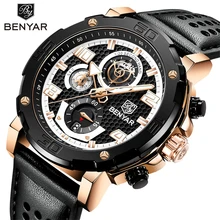 BENYAR Reloj de pulsera para hombre, accesorio de cuarzo resistente al agua con espejo Hardlex, multifuncional, diseño hueco, ideal para negocios