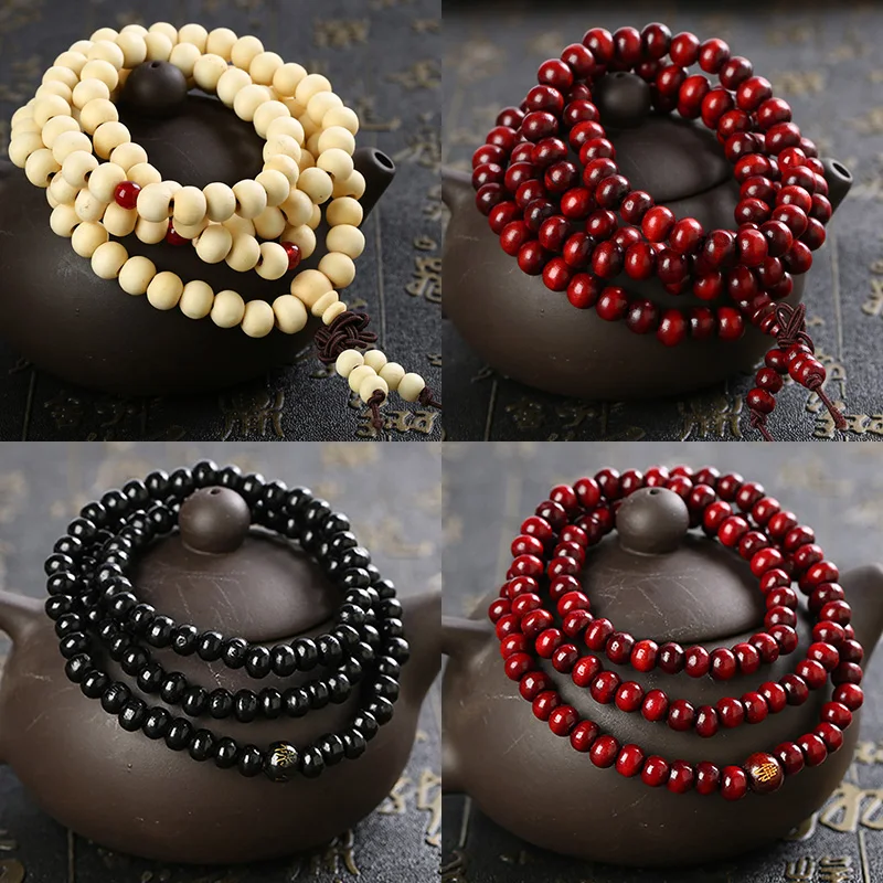 Pulsera cuentas de la suerte multicapa de 6mm para hombre y mujer, pulsera de madera Vintage para oración, meditación, Yoga, Rosario