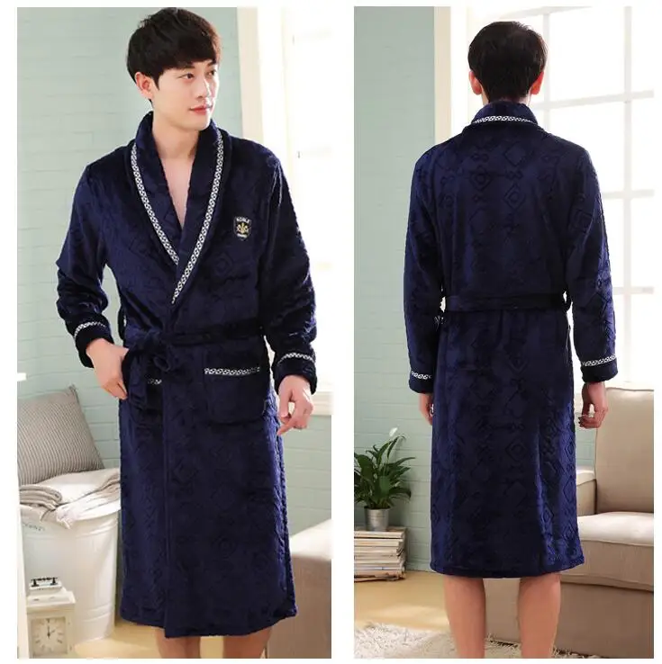 Men Casual Kimono Bathrobe Autumn Winter Flannel Long Robe Thick Warm Sleepwear Nightgown Male Casual Home Wear Men Casual Kimono Bathrobe Autumn Winter Flannel Long Robe Thick Warm Sleepwear Nightgown Male Casual Home Wear