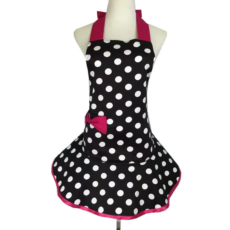 Polka Dot Skirt Apron with Pockets, Black Cute Funny Retro Cotton Kitchen Cooking Aprons for Woman Girl