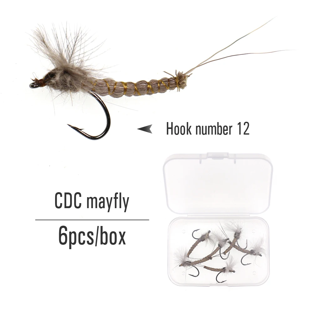 ICERIO 6PCS CDC Mayfly Deerhair Body Dry Flies Trout Fishing Fly