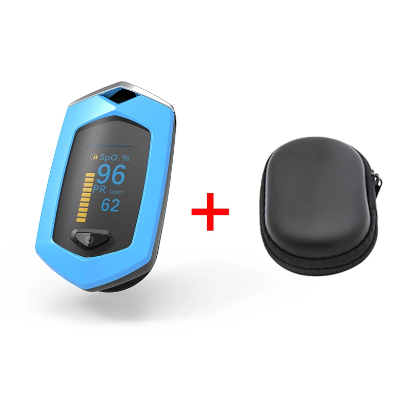 Blue with case BOXYM палец импульса измеритель пульса SpO2 PR OLED Перезаряжаемые CE медицинской оксиметр de Dedo монитор сердечного ритма - Цвет: Blue with case