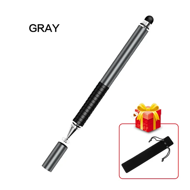 2 In 1 Stylus For Smartphone Tablet Thick Thin Drawing Capacitive Pencil Universal Android Mobile Screen Metal Note Touch Pen Gray no Hook
