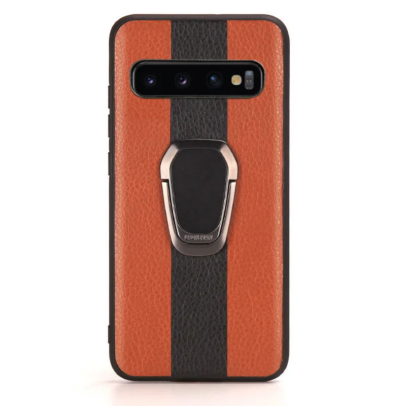 Brown and Black Чехол для телефона для samsung S7 S8 S9 плюс Чехол из искусственной кожи шить круглой пряжкой чехол Note 8 9 A5 A7 A8 J5 J7 крышка - Цвет: Brown and Black