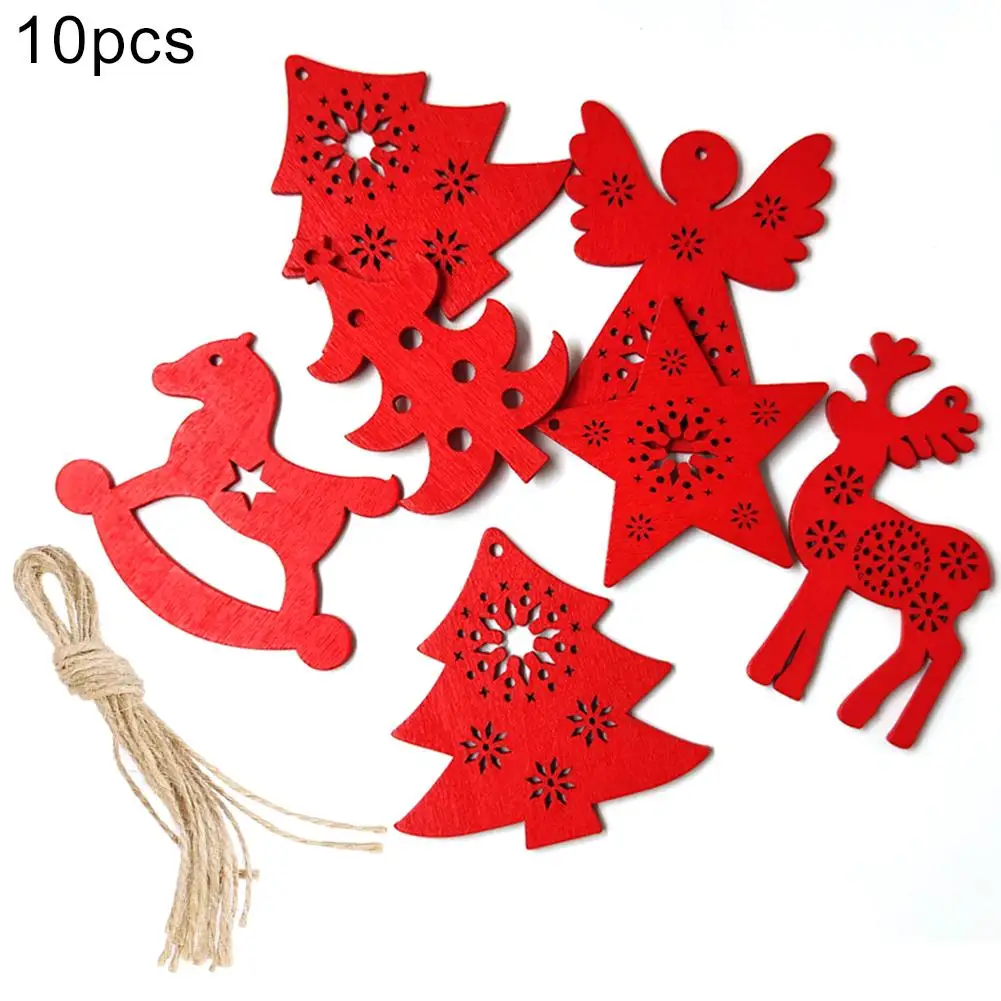 10pcs Christmas Deer Angle Hole Wood Decoration For Home With Santa Wooden Xmas Kid Toys Gift Ornament New Year | Дом и сад