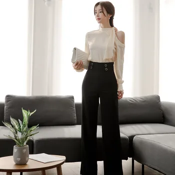 

COIGARSAM Shirt Womens tops Spring High Waist Belt Women shirts Image Color Suit 7206