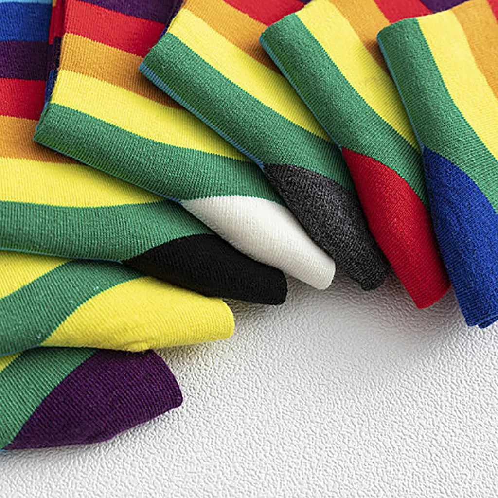Women's Rainbow Striped Pile Of Socks In The Tube Casual Cotton Socks Girl Fashion Elasticity Candy Color Fashion NEW