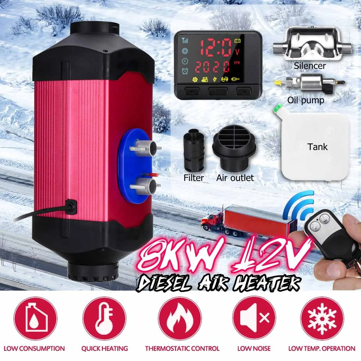 

Car heater 1~8KW 12V air diesel heater parking heater with remote control LCD Switch display RV, camping trailer, truck, boat