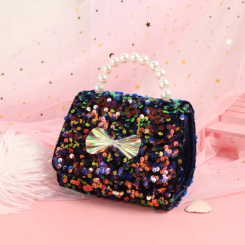 

Small fragrance style glitter sequins bowknot trendy portable pearl diagonal chain bag