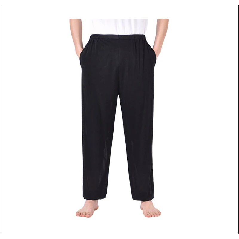 Men Ice Silk Stretch Camouflage Pants Casual Outdoor Summer Solid Color Thin Section Plus Fat High Waist Bloomers
