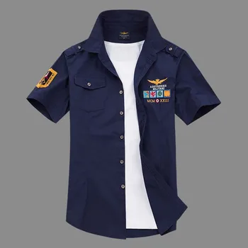 

Military Shirt Men's Shirts Casual Style Fashion Clothing Cotton Short Sleeve Retro Vintage Embroidery with Pocket Drop Shipping