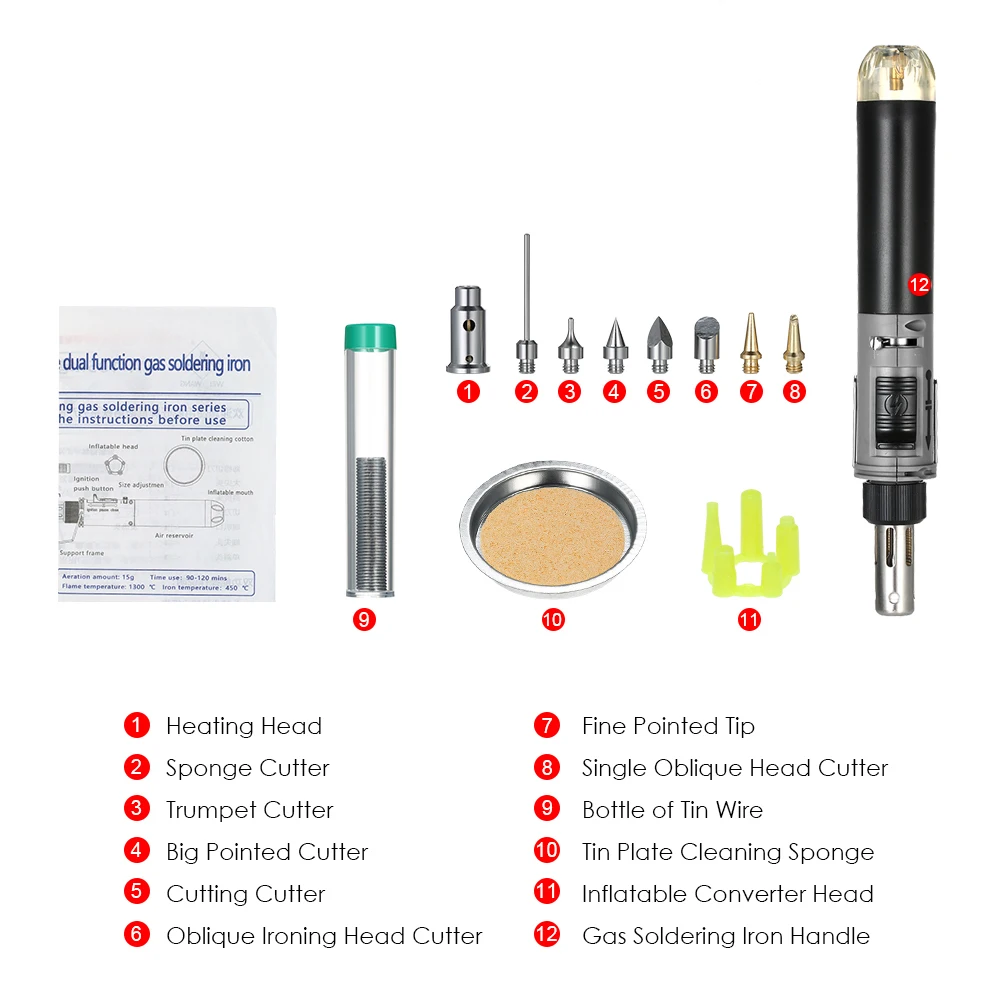 

Hot 12 in 1 Soldering Iron Kit Full Electronics Set Welding Tool Car Repairing Gas Soldering Self-igniting Torch Outdoors / Grey