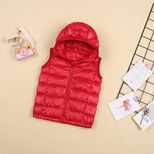 Стиль, Осень-зима, тонкий детский пуховый жилет короткий жилет с капюшоном белое пуховое пальто для маленьких мальчиков и девочек