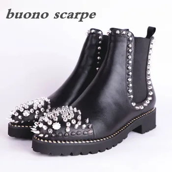 

2019 new black leather Martin boots female tide rivet motorcycle boots British wind boots