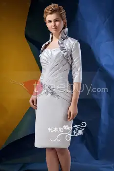 

vestido coctel sliver Elegant Sheath ruffles short plus size sweetheart Mother Of The Bride Dresses With Jacket free shopping