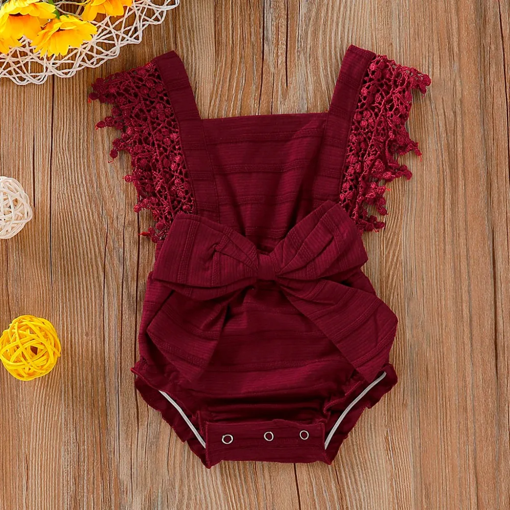 Newborn Infant Baby Girl Boy Solid Lace Bow Romper jumpsuit Clothes Outfits kids clothing baby leotard Onesies Summer Clothes 40