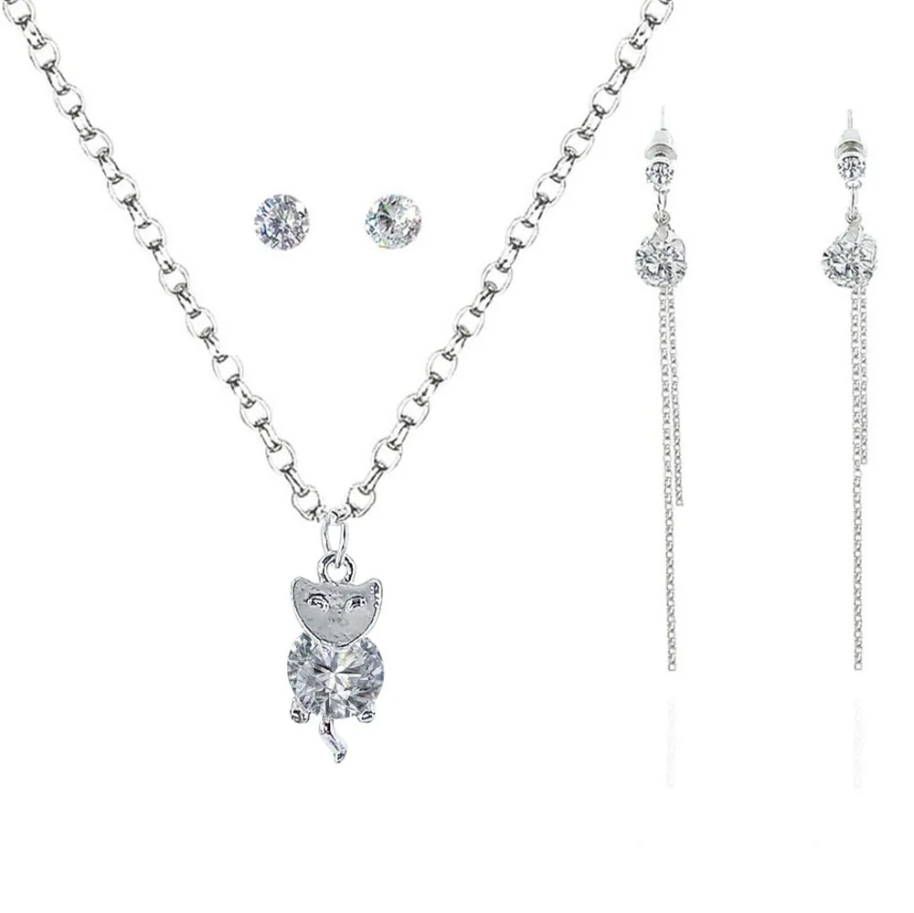 

Creative-Animal Fox Modeling Zircon Jewelry Set Japanese Korean Fashion Alloy Accessory