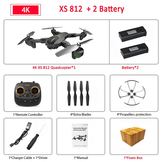 VISUO XS812 gps 5G WiFi FPV с камерой 4K FHD 15 минут время полета складной Радиоуправляемый Дрон Квадрокоптер RTF подарок на день рождения для детей - Цвет: 4K-2BAT