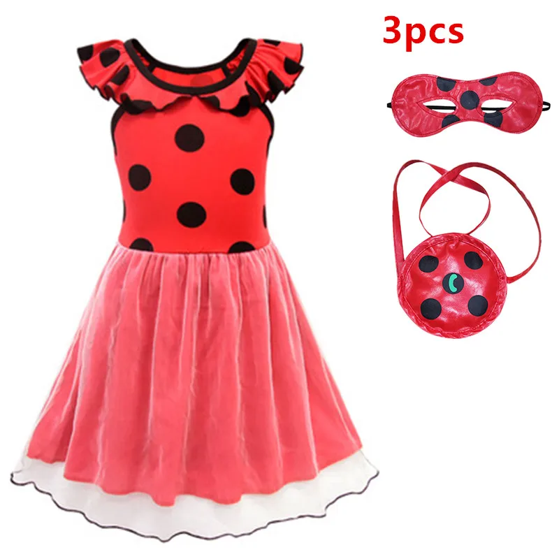 3pcs-2 Фантазия спандекс Божья коровка 9Y костюмы платье для ребенка Косплей Рождественская вечеринка сумка для девочек детей «божья коровка», костюм героя зентай костюм для Хеллоуина - Цвет: 3pcs-2