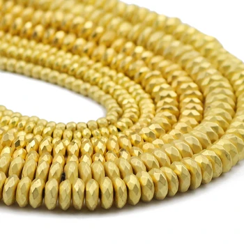 

TREBGK Matte Gold Faceted Flat Round Hematite Natural Stone 3/4/6/8mm Spacers Loose Beads For Jewelry Making Diy accessories