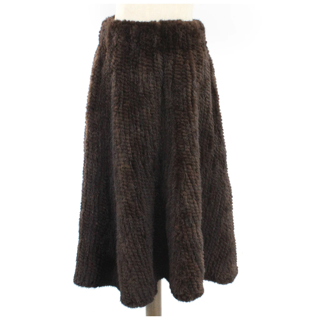 Women real mink fur skirts knitted new brand fashion lady genuine mink fur skirt winter long warm natural fur skirt