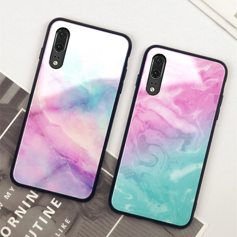 

For VIVO S1 Pro v17 Y9S Y98 Z6 iqoo 3 Case Colorful marble Hard glass Back soft Silicone Edge Cover For VIVO V17 Pro S1 Pro