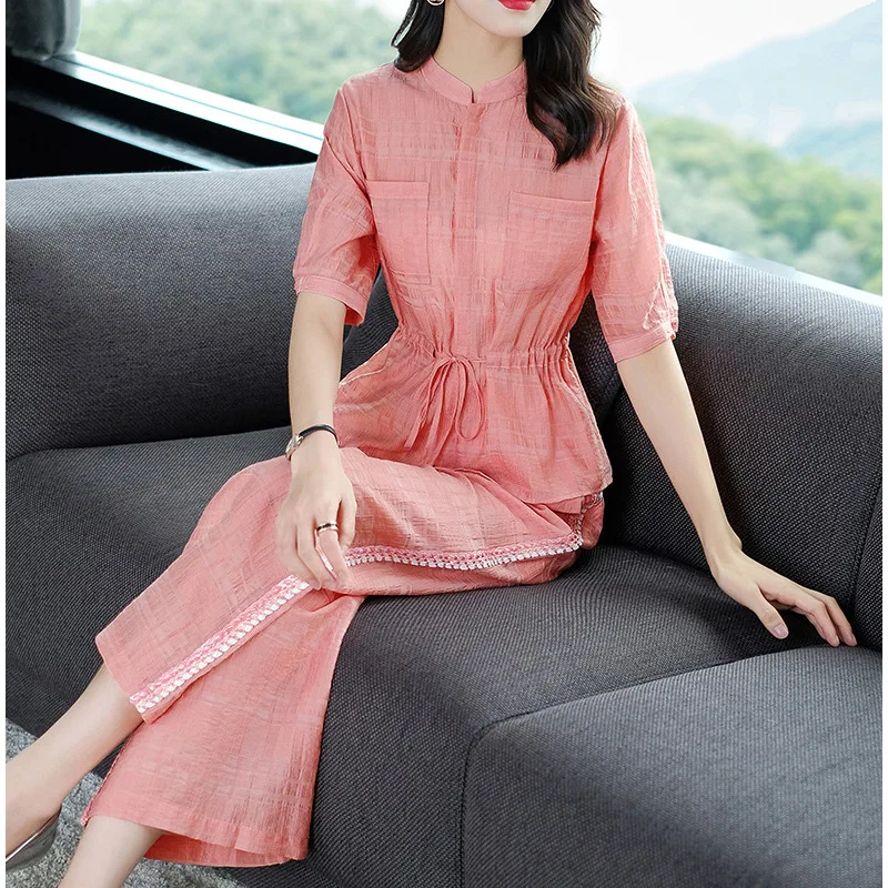 

Casual Fashion WOMEN'S Suit Spring And Summer 2019-Western Style Goddess-Style Two-Piece Set Loose Elegant Loose Pants Set