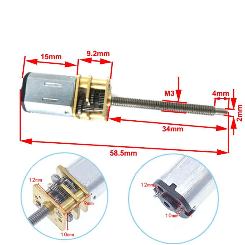 Длинный резьбовой вал M3* 34 3V6V12V мини мотор-редуктор переменного тока низких оборотов до высокой скорости 15-1000 оборотов в минуту Регулируемая обратной скорости в двигателе постоянного тока
