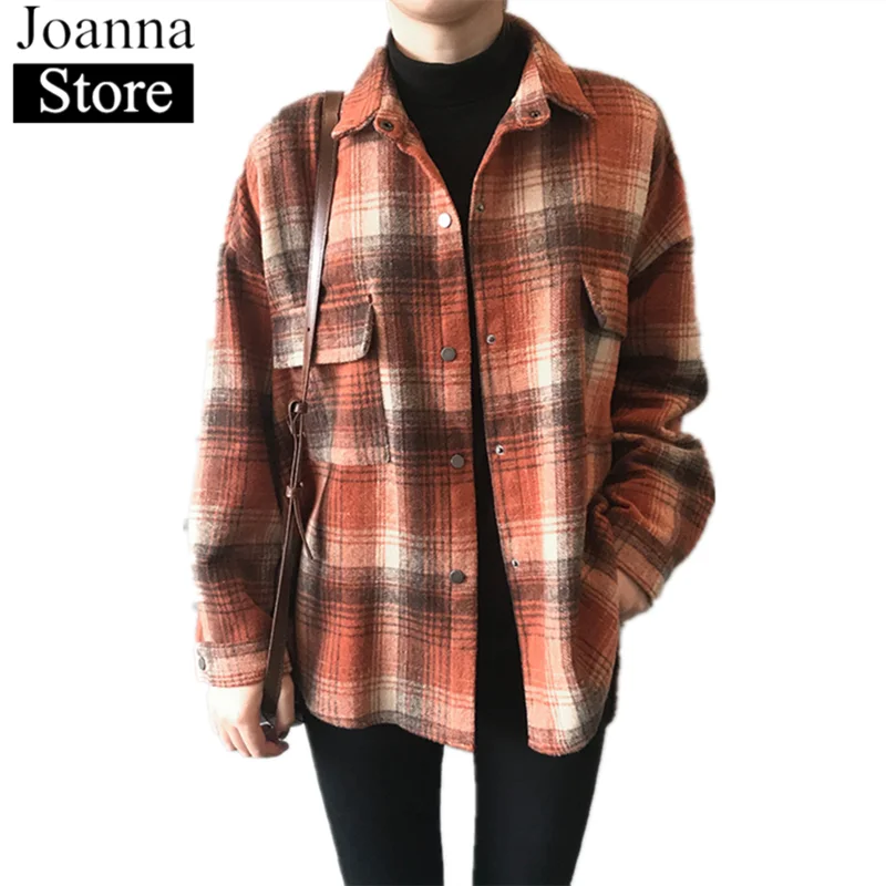 spring-new-short-plaid-shirt-women-lapel-long-sleeve-single-breasted-pockets-vintage-blouses-black-plus-size-casual-wild-clothes