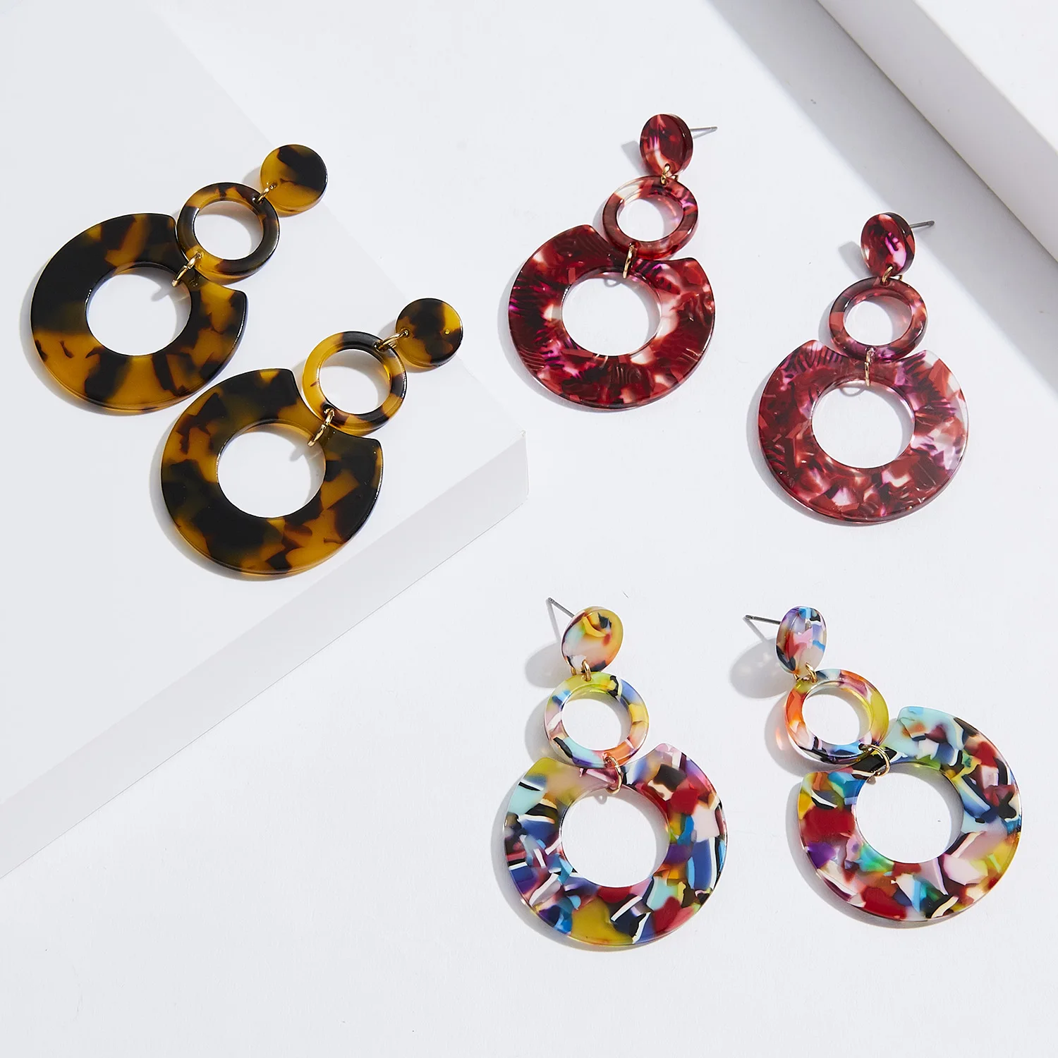 

New Geometric Acetate Women Earrings Big Roung Circle Drop Dangle Acetate Earrings Ladies Bohemian Colorful Earring Jewelry