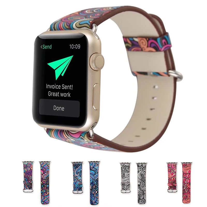Чехол для Apple Watch 40, 42, 44, 38 мм кожаный чехол для часов серии 5, 4, 3, 2, 1 освежающий цветочный ремешок для часов с китайской росписью