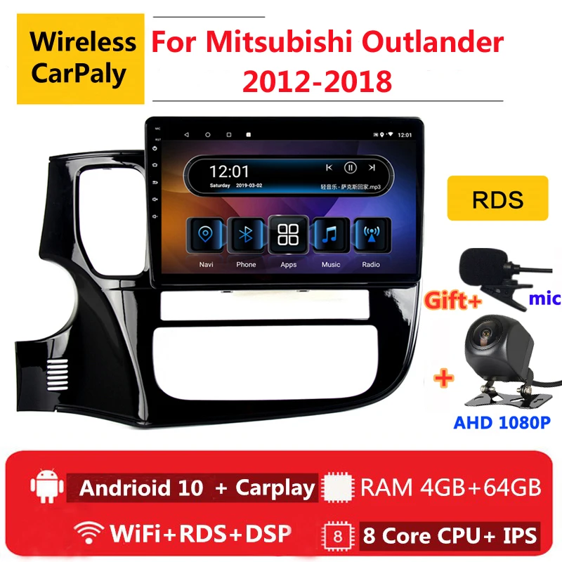 Автомагнитола 2 din 8 ядер android 10 для Mitsubishi Outlander 3 GF0W 2012 2016 -18 GPS DVD мультимедийный