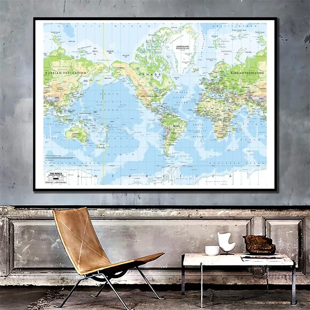 

150x100cm The World Map Mercator Projection Vinyl Spray Painting Map Without National Flag