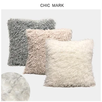 

Fashion Cushion Cover Throw Pillow Case Plush Furry Soft Fur 50x50cm Decorative Pillow Lumbar Sofa Pillowcase Home Decor Feather