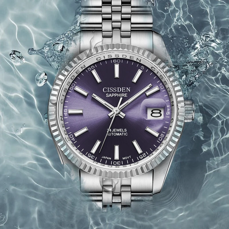 CISSDEN 40mm New Men's Mechanical Watch Sapphire Stainless Steel Automatic Waterproof Business Watch Men Relogio Masculino 2021