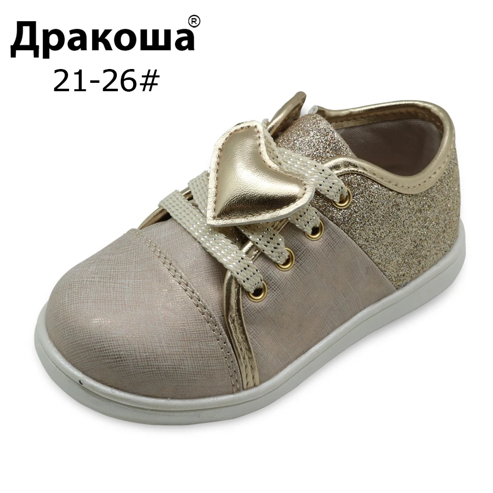 Apakowa Kids Girls Shoes Spring Autumn Sneaker Fashion Children PU Leather Sneakers for Toddler Casual Heart | Детская одежда и