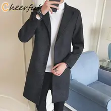 

M-5XL Plus Size Korean Style Men Tweed Coat Knee Length Autumn Winter Streetwear Blend Wool Trench Peacoat Fashion XXXXXL