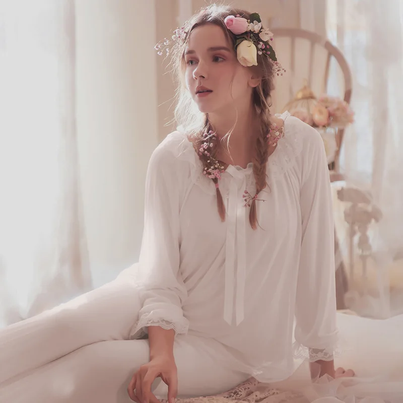 

Pajamas Long Home Wear Gauze Pure Cotton Korean-style Princess Style Retro Palace Pajamas WOMEN'S Suit N890