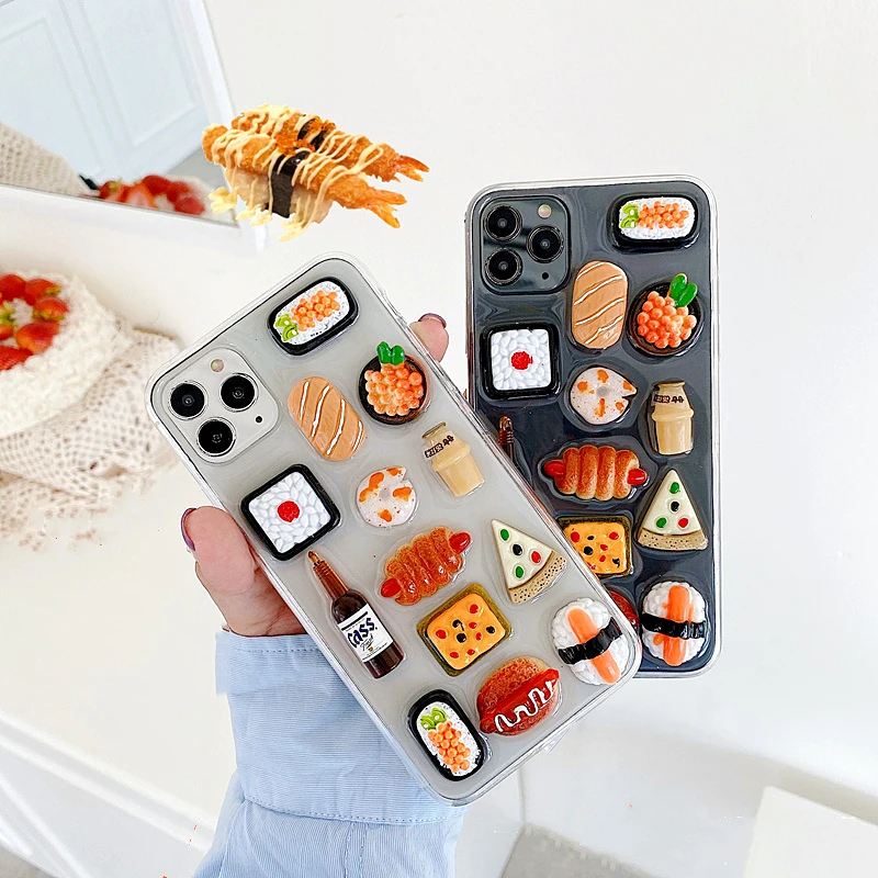 Милый Прозрачный 3D чехол для iPhone 11 SE X XS MAX 7 8 Plus с рисунком суши хлеба пиццы