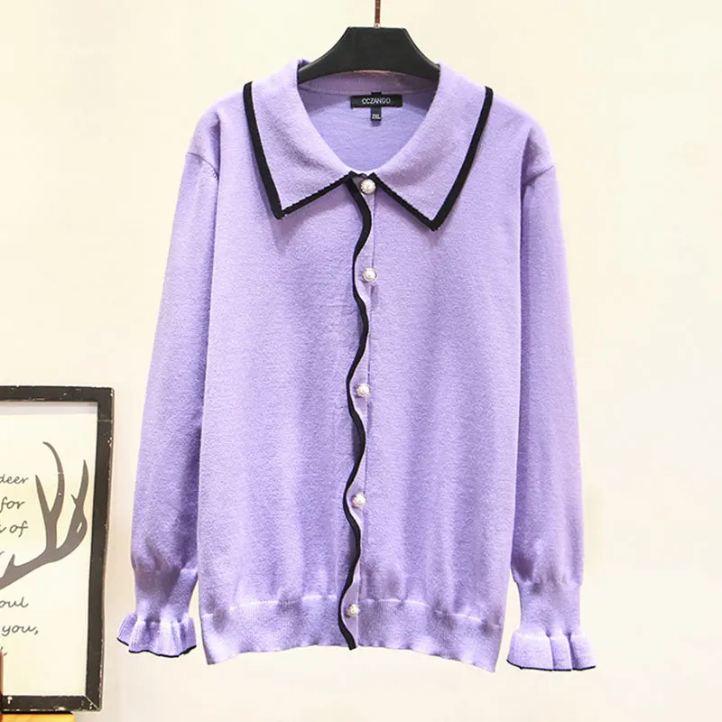 

autumn woman sweaters Solid Button wavy edge Placket flare sleeve knitting female pullovers Women's oversize sweater 2020 new
