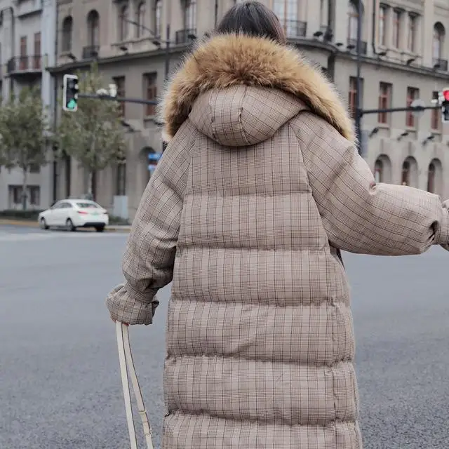 

CHIC Thick Cotton Coat Women's 2018 New Style Korean-style Loose-Fit Plaid Cotton-padded Jacket Coat Large Fur Collar over-the-K
