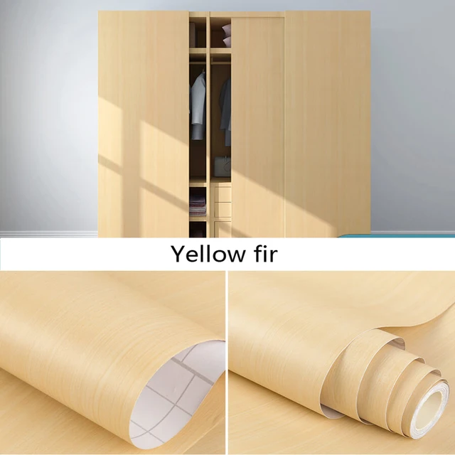 DIY Wood Grain Wallpaper for Kitchen Films Reconditioned Clothes Closet Closet Door Furniture for Home Office Decor Wall Sticker Yellow fir