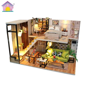 

Diy Hut Children's Day Toy Creative Architectural Model Romantic Nordic with Hood Miniature Dollhouse Diy Kit Dollhouse Kit Hot