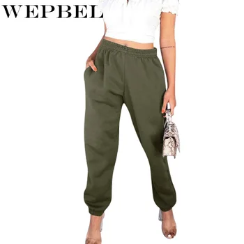

WEPBEL Women Pencil Pants Fashion Solid Color Elastic Casual High Waist Ladies Long Trousers