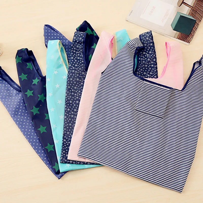 

6 style printing foldable green shopping bag Tote Folding pouch handbags Convenient Large-capacity storage bags