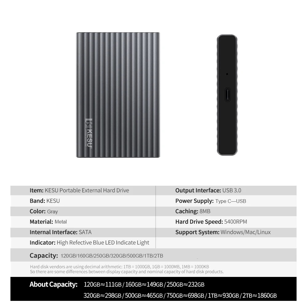 Внешний жесткий диск KESU 2 5 дюйма USB3.0 320 Гб/500 Гб/ТБ внешний из алюминиевого сплава