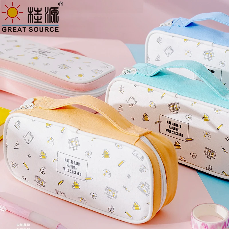 

Two layers Pencil Bag Stationery Organizer Bag With Handle Cavas Case Big Space Pencil Case(1PC)